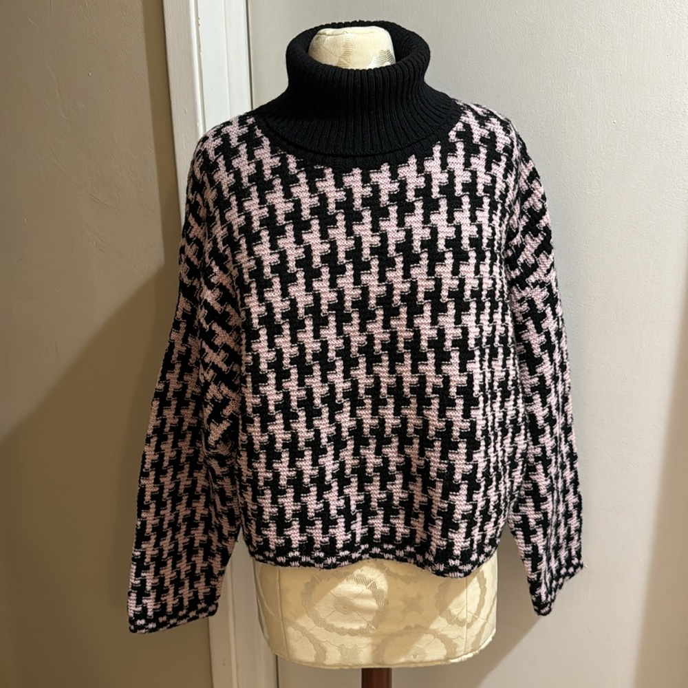 Vintage United Colors Of Benetton Shetland Wool Baby Pink Black Sweater S